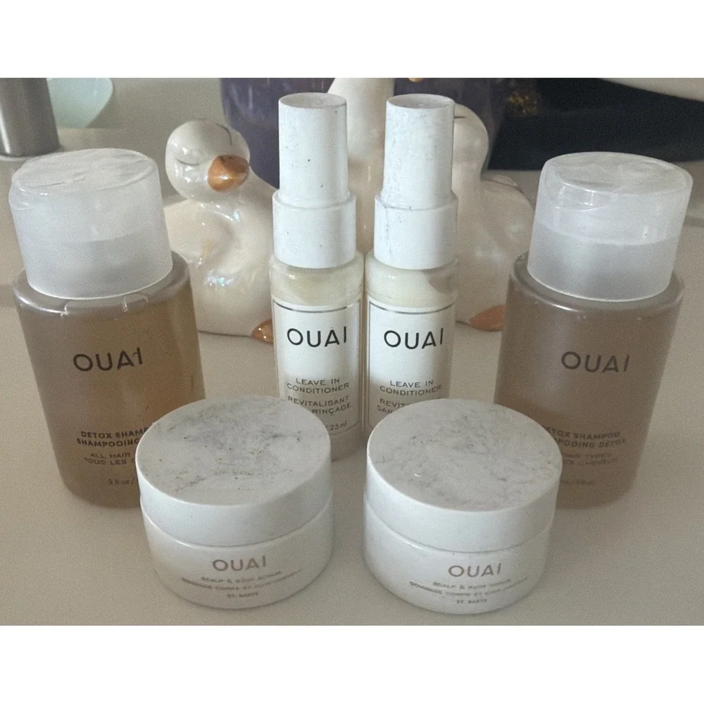 OUAI Travel Haircare Set 6 Pc 2x Leave In Conditioner Detox Shampoo Scalp Scrub